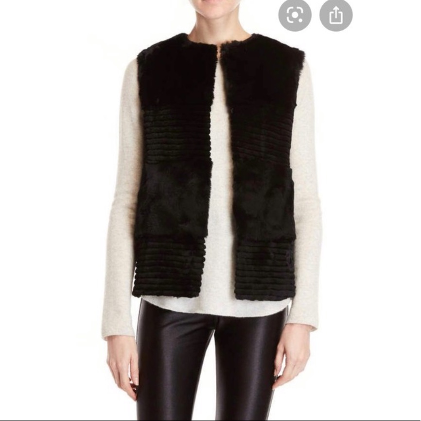Qi Cashmere Genuine Rabbit Fur Black Vest Nwt Xl
